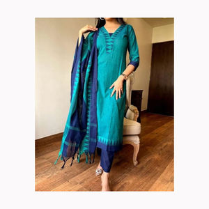 Traditional Indian Pakistani Style 3 Piece Lawn <b>Suits</b> Beautiful <b>Purple</b> Woven Design Silk Straight Kurta With Pant & Dupatta Sets - Product Image 1