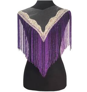 Long Beading <b>Fringe</b> Tassel V Neckline Collar Crystal Rhinestones Applique Handmade Patches Bodice Evening <b>Dress</b> Decorated - Product Image 1