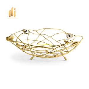 Bol à fruits décoratif de luxe branche florale dorée Design bol de pièce maîtresse en métal moderne pour Table à manger salon décor cadeau - Product Image 6