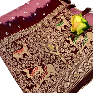 Nuevas cortinas Bandhej Kanjivaram cómodas de primera calidad y alta calidad, multicolor, listas para usar, Sari bonito y súper elegante - Product Image 1