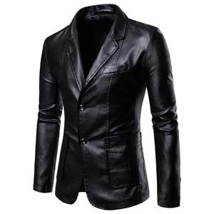 Veste en cuir de motard pour hommes de haute qualité avec revers à col en V à fermeture éclair irrégulière accents de fourrure élégants en tissu de toile - Product Image 4