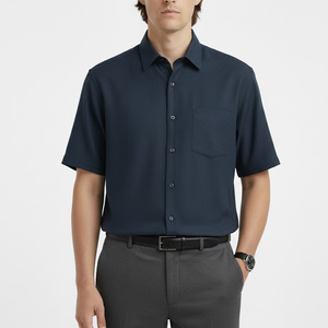 Camisa de Vestir de Bambú Sólida Personalizada para Hombre, Corte Holgado, Manga Corta, Ecológica, Formal - Product Image 4