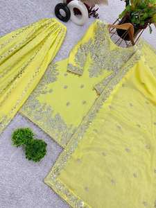 Top de trabajo de secuencia de bordado pesado de diseñador-Gharara y Dupatta Ropa india y pakistaní - Product Image 4
