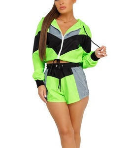 Nouveau été Nylon survêtements Style Hip Hop été Nylon survêtements femmes grande taille coupe-vent fermeture éclair Shorts 2 pièces ensemble - Product Image 5