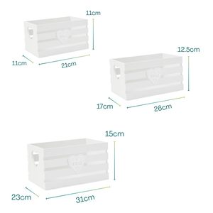 Set di 3 scatole di immagazzinaggio per la casa da bagno impilabili in legno bianco/naturale 22x12x7/26x16x8.5/30x20x10 cm cestini decorativi - Product Image 2
