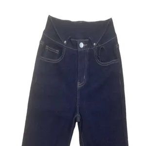 Fabrika toptan yüksek streç 11.6oz A/W olmayan solmaya düz ham Denim pantolon Indigo mavi kenar süper ince kot