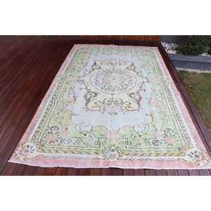 Grand tapis turc 5,9x9,2 pieds, tapis oriental vintage en laine verte - Product Image 1