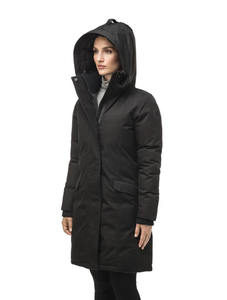 Parka acolchada y chaqueta acolchada transpirable de punto sin pelo con capucha para mujer negra con logotipo personalizado a precio de fábrica - Product Image 6