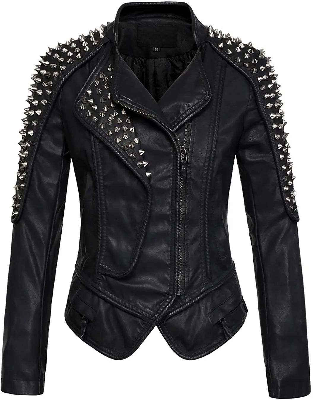 Women Black Leather Stylish Jackets with Studded On Shoulders & Collar High-Quality Material 100% Real Sheepskin Leather Jackets
