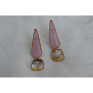 Boucles d'oreilles en laiton pour filles et femmes, créoles en pierre plaquée or faites à la main, nouvelle collection, tendance, vente en gros - Product Image 2