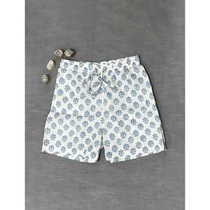 กางเกงขาสั้นผ้าฝ้ายพิมพ์ลายบล็อก 100% - ไซส์เล็ก เอวกลาง ระบายอากาศได้ดี พร้อมลวดลายตกแต่ง - Product Image 1