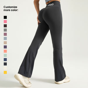 Mallas de yoga Logotipo personalizado Cintura alta Correr Entrenamiento Gimnasio Pantalones de yoga Mujeres Pantalones acampanados Scrunch Butt leggings para mujeres - Product Image 3