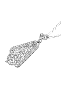 สร้อยคอจี้เงินแท้ทรงใบไม้หยักประดับเพชรซิคอนชุบโรเดียมสไตล์วินเทจสำหรับงานหมั้นและงานแต่งงาน - Product Image 2