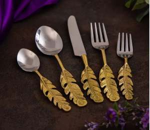 Ensemble de couverts en acier inoxydable à manche en bambou, quatre pièces, pour les fêtes, durable et lavable au lave-vaisselle - Product Image 2