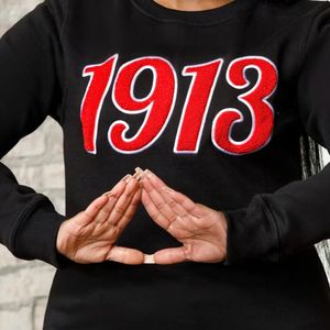 Maglione con scollo a girocollo in ciniglia 1913 in pile di cotone Premium nero abbigliamento da confraternita greco DST Delta Casual Top invernale - Product Image 5