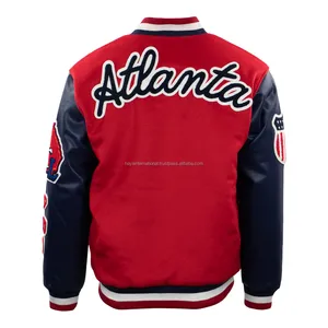 Chaqueta Varsity Personalizada para Hombre, Cuerpo de Lana, Mangas de Cuero Genuino, Bordado con Letras, Estilo Béisbol, Color Rojo - Product Image 2