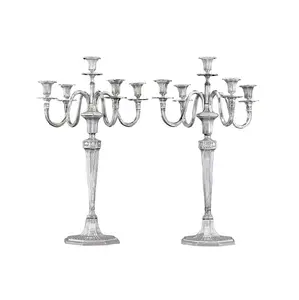 Antico design fatto a mano portacandele in alluminio argento finito 5 braccia candelabri per centrotavola da tavolo portacandele