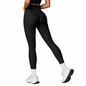 Pantalones Deportivos de Gimnasio, Leggings de Yoga para Mujer, Cintura Alta, Elásticos, Sólidos, de Spandex/Nailon, Leggings Negros - Product Image 6