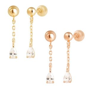 Mujeres de moda 14K oro gota de agua ZirconiaCubic gota cadena fina Stud pendientes K-Jewelry's venta al por mayor Piercing básico joyería gran - Product Image 1