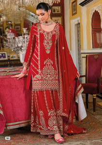 Chinon seda pesado bordado tradicional paquistaní mujeres Sharara traje de secado rápido para todas las ocasiones Salwar Kameez ropa de boda - Product Image 3