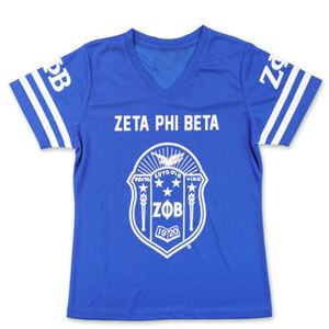 ZPB Football Jersey Tee Royal Blue 100% Polyester Zeta Phi Beta T-Shirt <b>with</b> Team Logo Print on <b>Sleeve</b> Front & Back - Product Image 1
