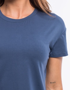 Camiseta de Fitness transpirable personalizada para mujer, Camiseta lisa de algodón con cuello redondo, camisetas azules de manga corta ajustadas para gimnasio - Product Image 5