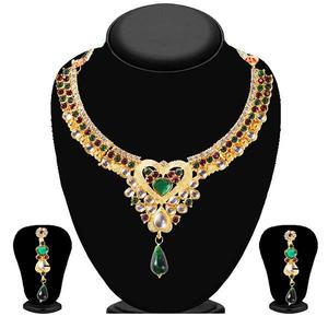 Soha-Parure de bijoux de mariée de luxe avec pierre violette et boucles d'oreilles plaquées or 24k, collier goutte Kundan - Product Image 1