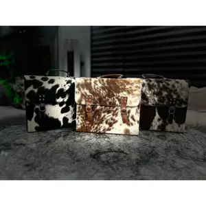 Cowhide Laptop/<b>Briefcase</b> Hand Bag Luxury Vintage Classic Cow Leather Soft Hard Bag Zipper Waterproof for Office Business Use - Product Image 3