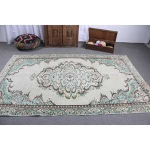 Alfombra Vintage, Alfombra Turca Grande de 5.6x8.8 pies, Alfombra de Lana con Diseño Floral Azul - Product Image 3