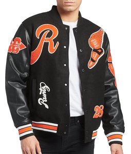 Women's College Wool Leather <b>Jacket</b> Embroidered Baseball Varsity <b>Patches</b> Stand Chenille Embroidery Inspired Letterman <b>Jacket</b> - Product Image 3