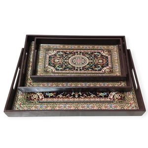 Ensemble de 3 plateaux de service de style arabe - Plateaux gigognes de luxe pour le Ramadan et l'Aïd avec motif de tapis persan et poignées découpées Vert menthe - Product Image 4