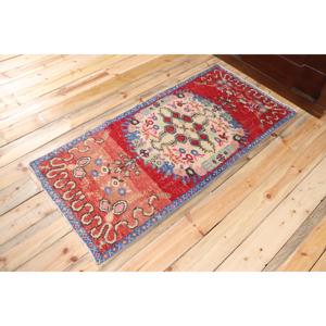 Turkish Eco-Friendly Rug 2.4x5.2 ft Small <b>Red</b> Patchwork <b>Wool</b> Vintage Rug with Latex Backing - Product Image 2