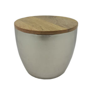 Boîte ronde en verre et en bois au design moderne avec couvercle couleur marron décoration de cuisine et de table emballage en carton en vrac fait à la main - Product Image 3