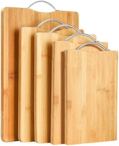 Vente en gros de planches à découper en bambou, ensemble de 4 planches à découper avec manche en acier inoxydable - Product Image 1