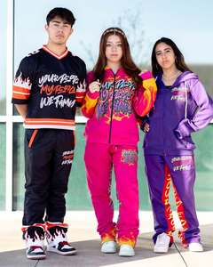 Pantalones de chándal acampanados con diamantes de imitación para hombre de punto de gofres de peso pesado y conjuntos de Sudadera con capucha personalizados 2 piezas Streetwear chándal Jogger Sweatsuit - Product Image 6