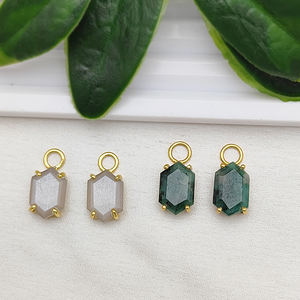 Nouveau Design à la mode teint émeraude pierre précieuse hexagone pendentif 925 argent broche réglage bijoux de charme - Product Image 3