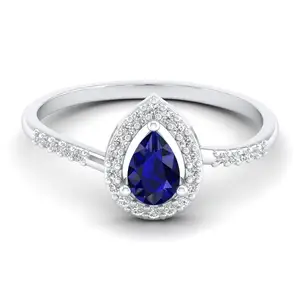 Wholesale Custom Luxury Women Blue Sapphire 925 Sterling Silver Rings Stunning Bridal Jewelry Precious Stone Elegant Halo Rings