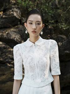 Veste blanche élégante à manches courtes pour femmes avec jupe longue veste à manches courtes MIAA haut de gamme 100% coton vêtements pour femmes - Product Image 5