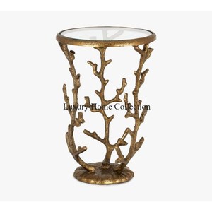 Aluminum Casted High Graded <b>Gold</b> Plated Unique Modern Creative Art Coffee & <b>Side</b> <b>Tables</b> With Transparent Glass Mirror <b>Round</b> Top - Product Image 6