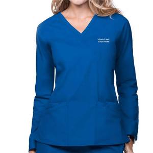 Conjunto de uniforme de enfermera médica de manga corta con cuello en V de color puro para mujer al por mayor, servicio OEM de lona, exfoliante de hospital de alta calidad - Product Image 3