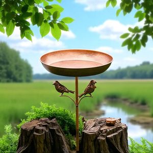 Bebedero de metal para pájaros, decoración de jardín para exteriores, tazón para pájaros pequeños, fuente de agua con soporte. - Product Image 2
