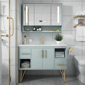 American Style Design Bathroom Vertical Cabinet with Solid Wood <b>Doors</b> Sintered Stone Basin Loading Vanity Set - Product Image 1