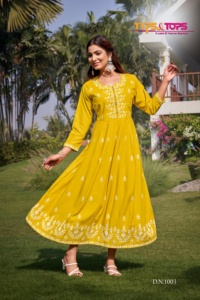 Womens Latest Design Rayon Slub 16 Kg Cotton Thread Embroidery Work <b>Kurti</b> for Women Available at Affordable Price - Product Image 4
