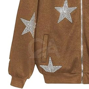Wholesale Custom Bling <b>Rhinestone</b> Hoodies for Women Zip-Up Custom Options Available In Adult Size - Product Image 5
