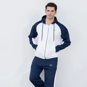 Survêtement Hommes Haute Qualité 2 Pièces Ensemble Léger Raglan Style Bleu Avec Blanc Contras Survêtement Personnalisé Logo Avant - Product Image 1