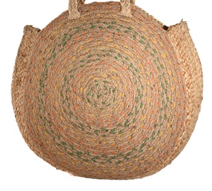 Sac à bandoulière rond en jute bohème avec motif tissé coloré, sac de plage d'été pour femmes - Product Image 3