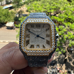 Reloj de Diamantes Moissanite Negro VVS Completamente Engastado para Hombre, Reloj de Pulsera de Lujo Analógico de Acero Inoxidable - Product Image 2