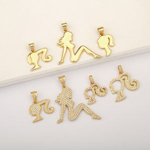 Liontin Siluet Wanita Berlapis Emas QIKU dengan Zirkonia Kubik, Figur Wanita Bergaya, Perhiasan Fashion untuk Kalung DIY Grosir - Product Image 1