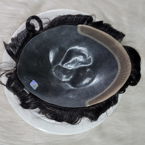 Postizo de Encaje Francés BIO Genuino con Base de Encaje y PU, Cabello Remy Indio con Ondas Profundas para Hombre - Product Image 6