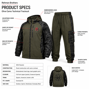 Conjunto Deportivo Táctico Color Verde Militar, Chaqueta Cortavientos y Pantalones Cargo de Algodón Extra Grandes con Cierre de Cordón, Tallas XXS-6XL - Product Image 5